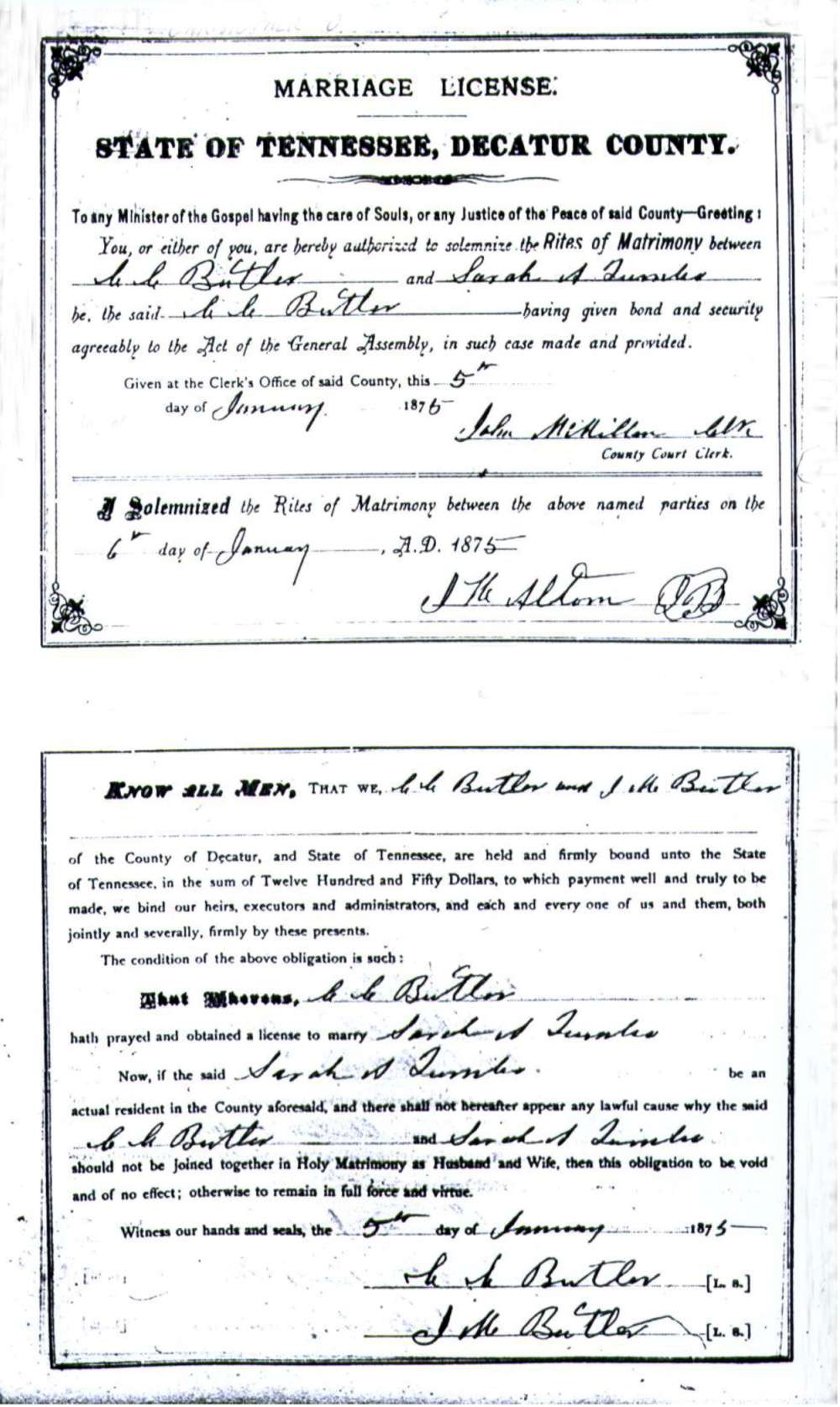 C. C. Butler marriage license