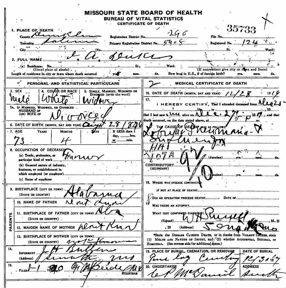 Isaac Alfred Duke Death Certificate