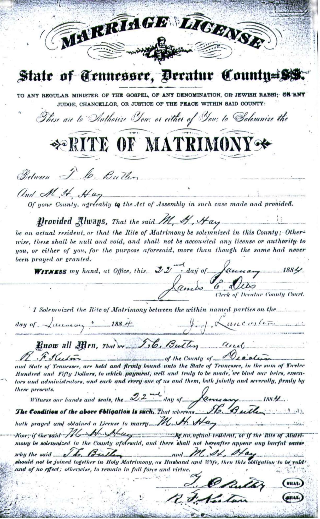 T. C. Butler marriage license