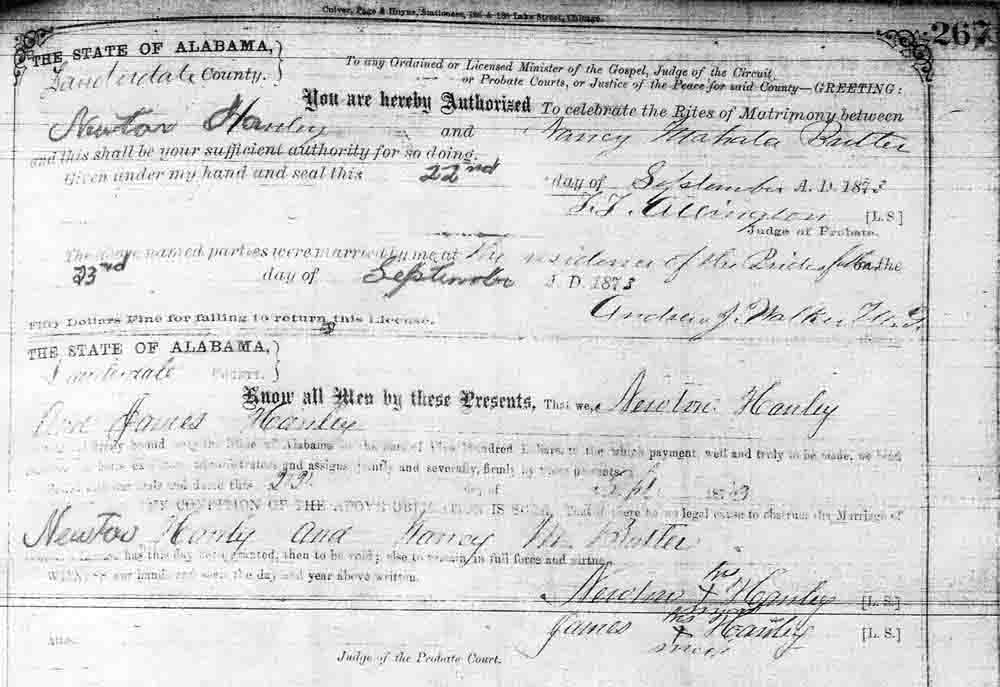 Handley - Butler Marriage License